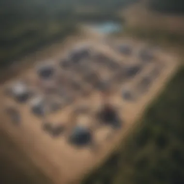 Aerial view of a fracking site amidst natural surroundings