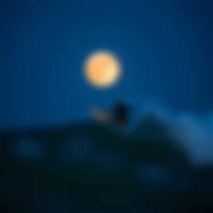 Surfer riding a wave under a full moon