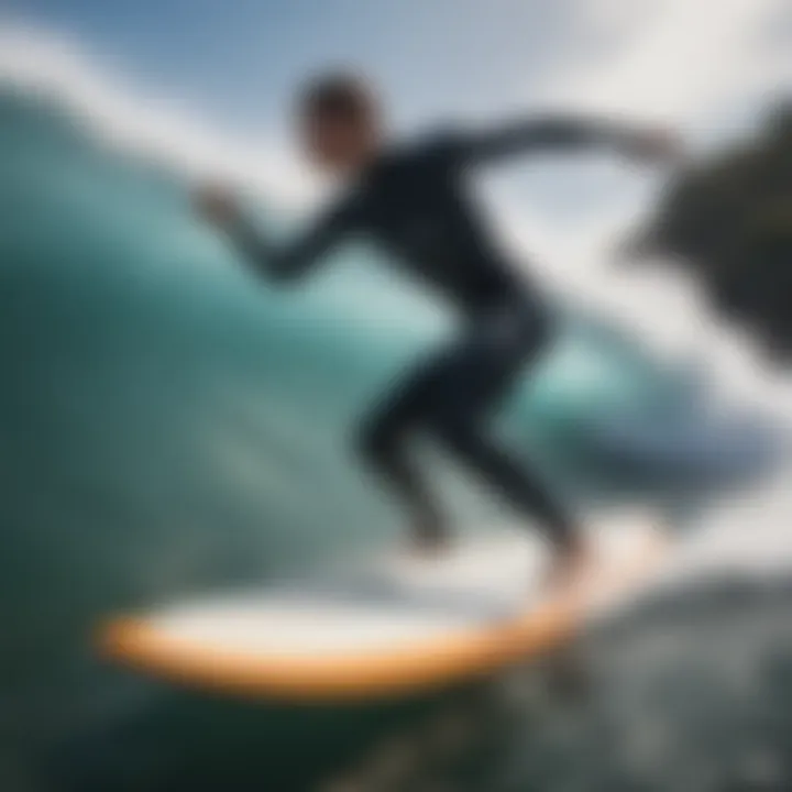 Athlete using surfboard simulator to refine surfing technique