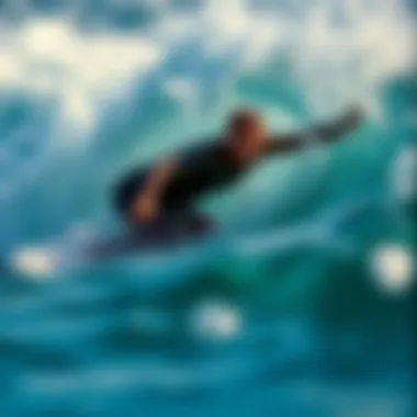 Mastering the Surf: Surfer in Action A surfer skillfully navigating through turbulent waters