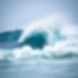 A powerful wave crashing onto the shore, showcasing the ocean dynamics