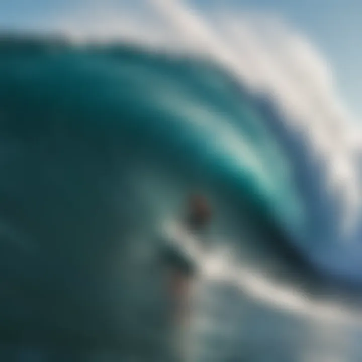 Close-up of a surfer riding a large wave