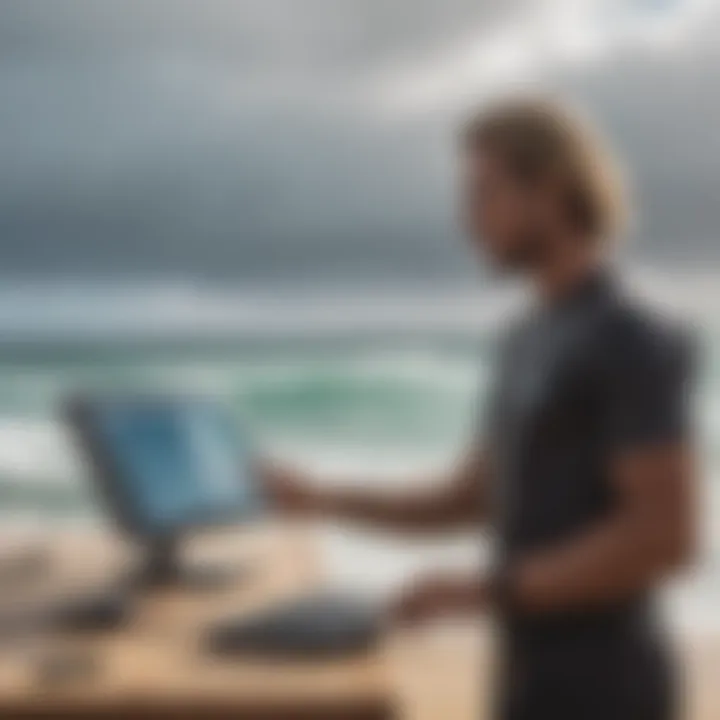 Surfers analyzing weather forecasts on a digital device