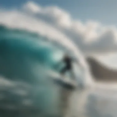 Surfer riding a wave on a windy day