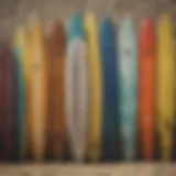 A vibrant surfboard collection showcasing various designs and colors