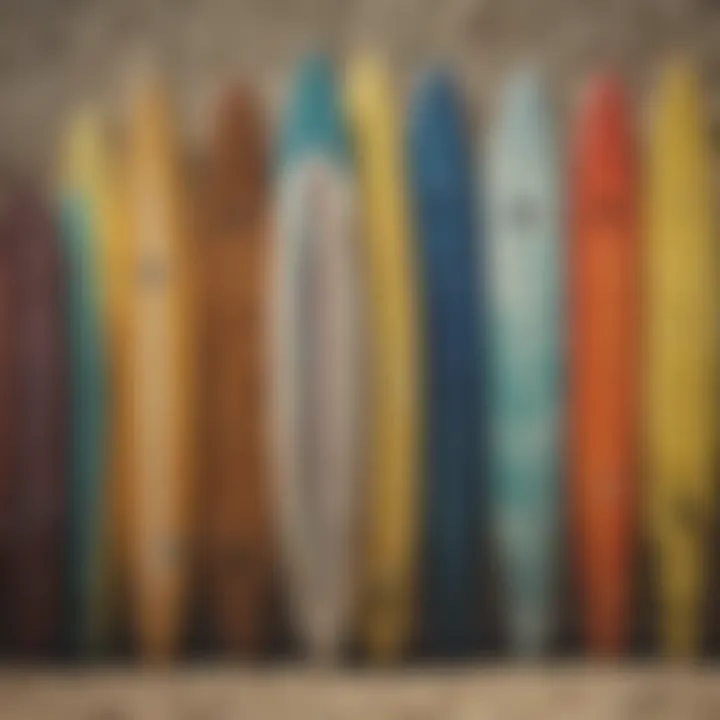 A vibrant surfboard collection showcasing various designs and colors