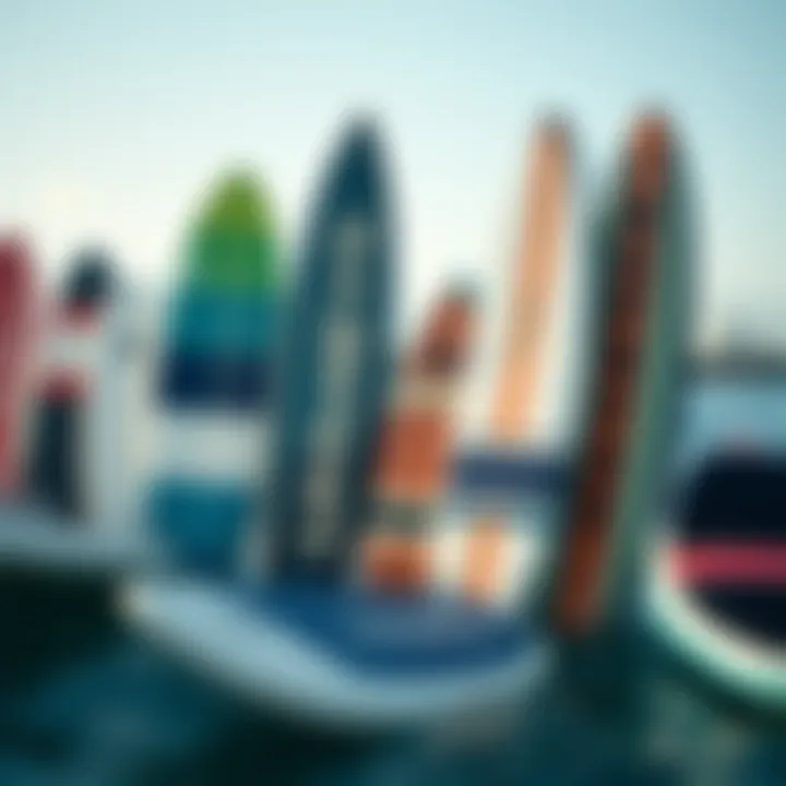 A collection of wake surf practice boards with various shapes and sizes