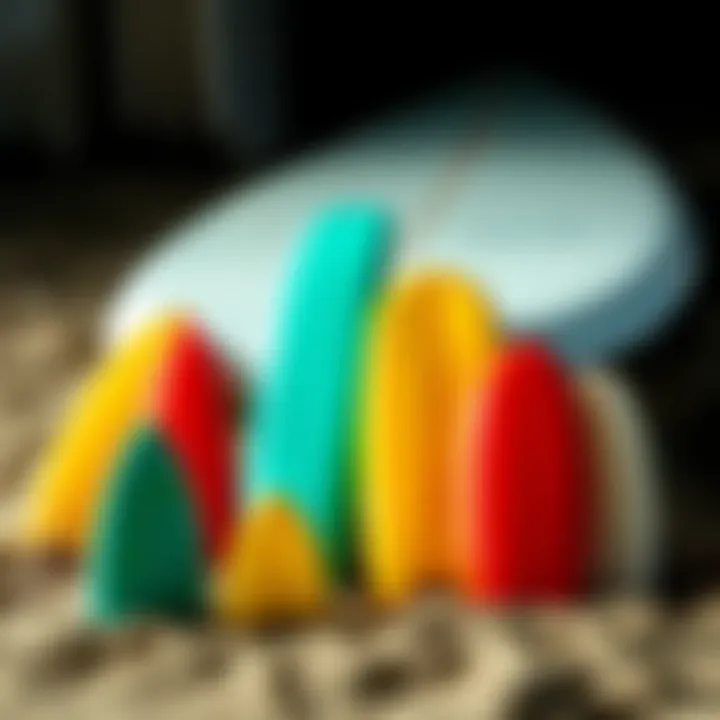 Different types of surfboard nose protectors arranged