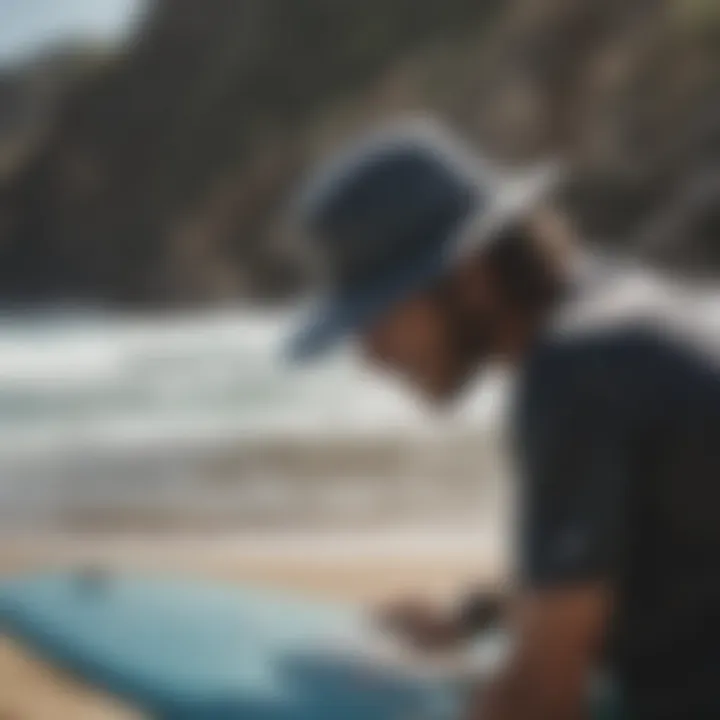 A surfer maintaining their waterproof surf hat