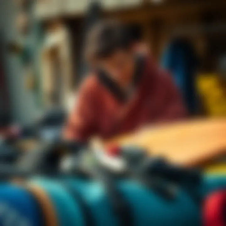 Gear Organization with Changing Robe A surfer organizing gear alongside their wetsuit changing robe, illustrating the importance of surf gear preparation.