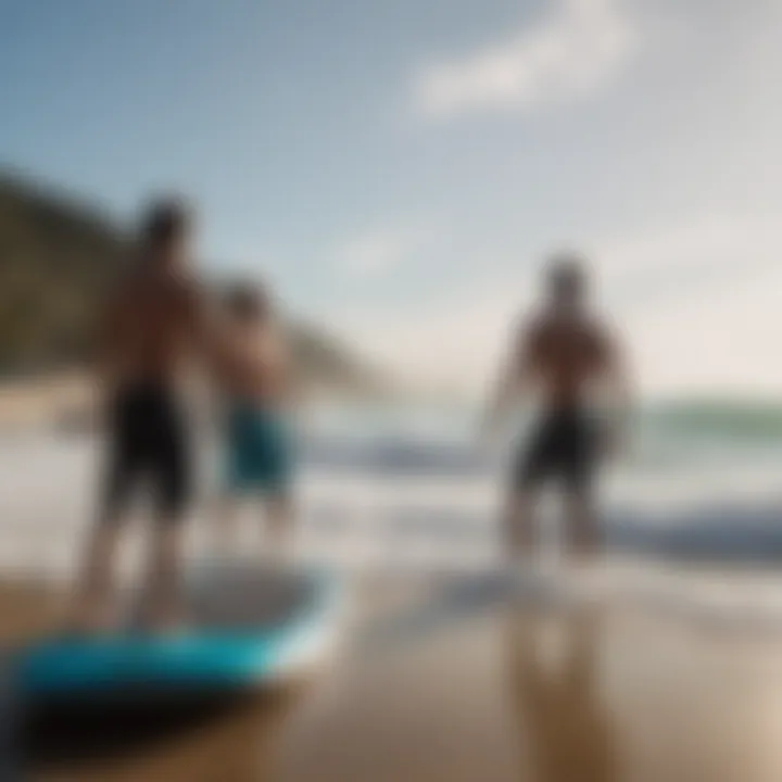 A scenic beach scene showing riders enjoying the XL boogie board