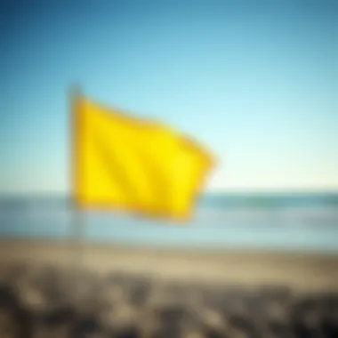 Caution: Yellow Flag at the Beach A serene beach scene with a yellow flag signaling caution